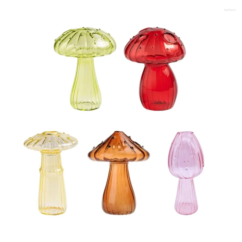 Vases Mushroom Shaped Flower Vase Transparent Glass Plant Hydroponic Bottle Desktop Decoration Ornament