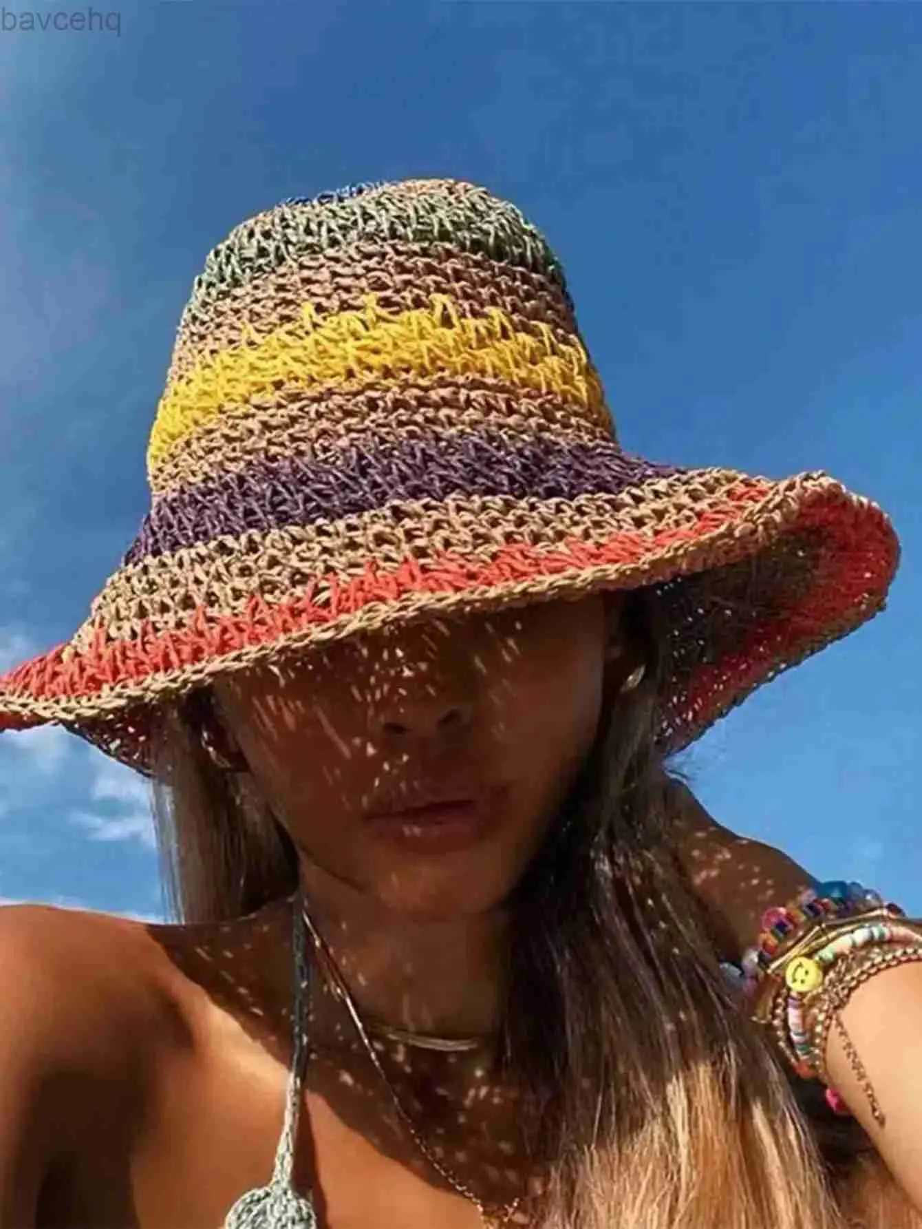 Brede randmogmakjes Nieuwe Koreaanse stijl Multicolor opvouwbare zonnebrandhoed voor strandreizen en vakantie Handgemaakte strohoed 240407