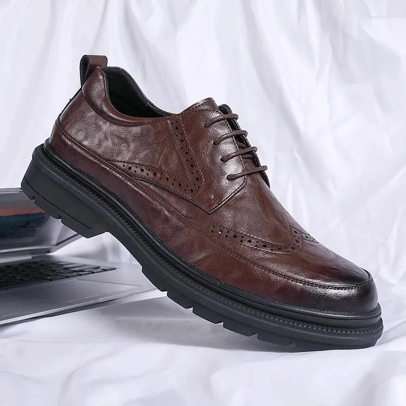 Casual Shoes High Quality Leather Men Brogues Breathable Mens Dress Italian Lace-Up Non-slip Driving Shoe