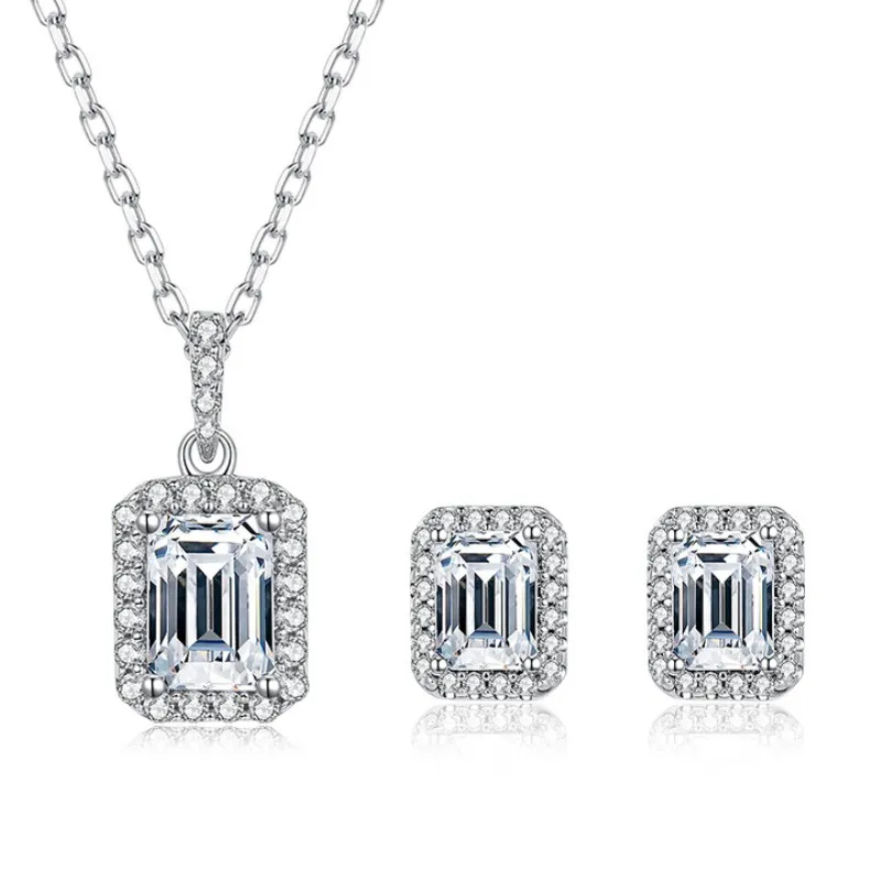 D VVS1 Moissanite Jewelry Set для женщин 100% 925 Стерлинговое серебро с 18 тыс. Алмазной подвесной колье подарки с серьги