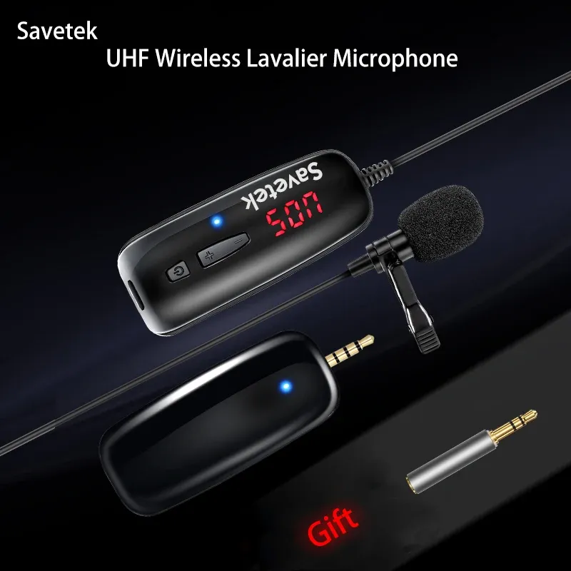 Микрофоны Savetek UHF Lavalier Lapel Wireless Microphone Voice Recorder Рекордела запись Vlog для Tiktok YouTuber Live Phone Pad ПК