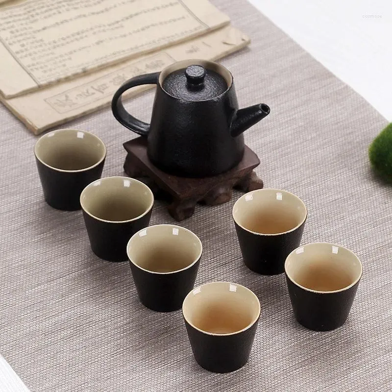 ティーウェアセット中国の黒陶器セラミックティーポットケトルティーカップ磁器茶茶セットドリンクウェアセレモニー