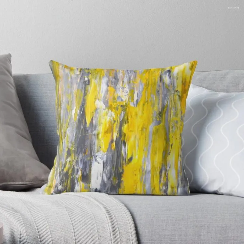 Almohada gris y amarillo Acrilyc Pintura Almohadas de almohadas estéticas