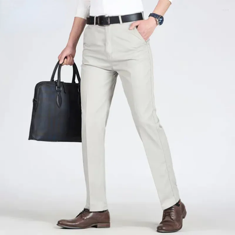 Мужские брюки летние тонкие хлопковые мужские мужские густой костюмы брюки с высокой талией прямой свободный мягкий твердый бизнес повседневность