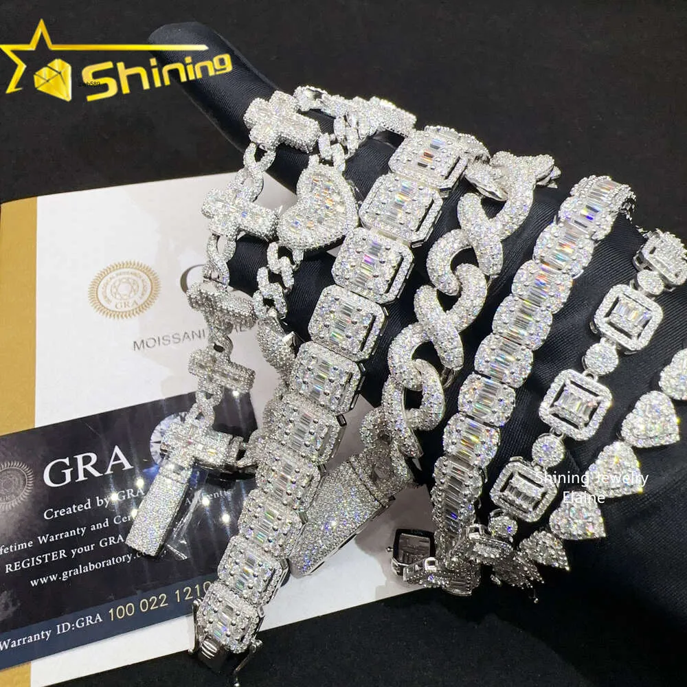 Designer Jewelry Hip Hop Wholesale price lab diamond silver 925 vvs moissanite iced out hip hop jewelry necklace link chain tennis cuban bracelet m