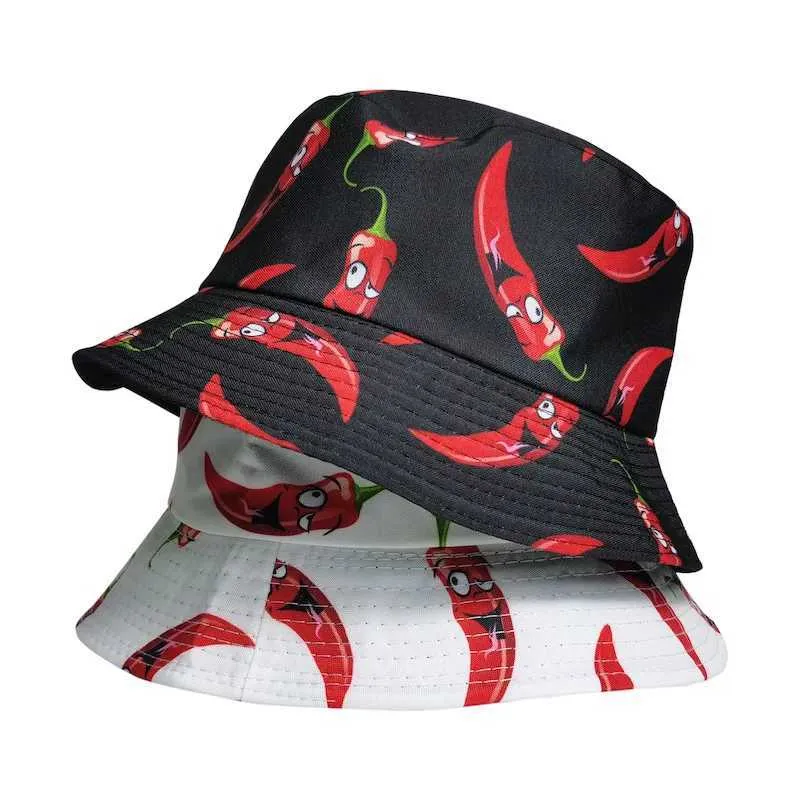 Chapéus largos Balde masculino Red Pimenta impressa Hat de Hip Hop Pesca Panamá Lazer ao ar livre Q240403