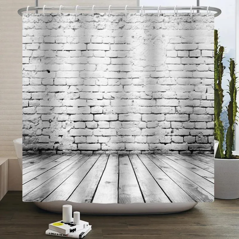 Douche gordijnen grijs gordijn oude grunge bakstenen muur veroudering rustieke huis badkamer decor set met haken