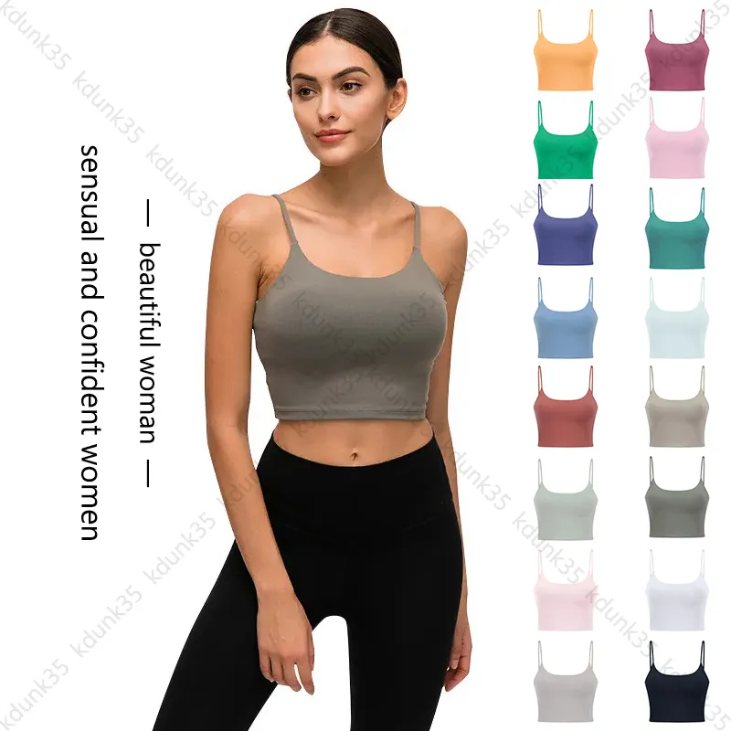 Neue dünne Träger Longline Classic Yoga S Women Tanktops atmungsaktiv Ssere sexy Dessous mit abnehmbarem Brustpolster Lady Halbschlanker Schlanker Fit Sport