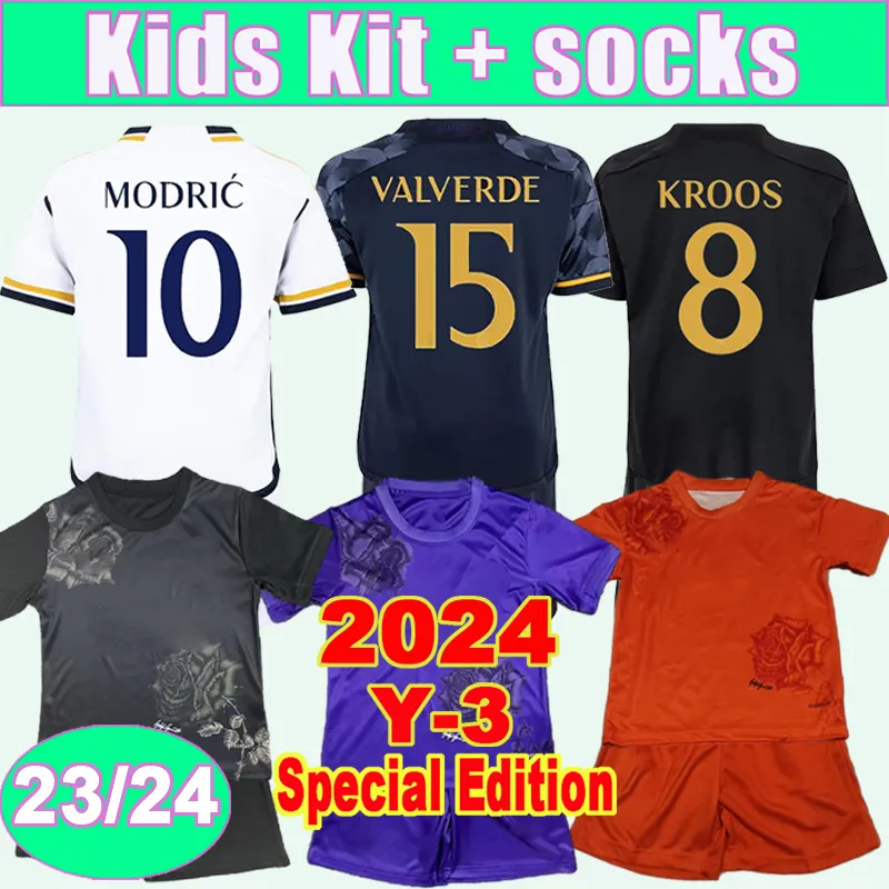 23 24 Modric Valverde Bellingham Kids Kit Soccer Jerseys 2024 Y-3 Kroos Alaba Vini Jr. Rodrygo camaveringa tchouameni hem borta 3: e fotbollsskjortor