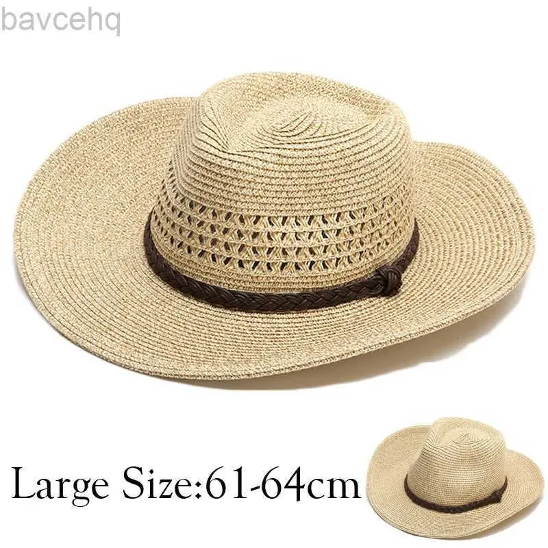 Wide Brim Hats Bucket Hats Big Head xxxxl 62cm Straw Hat Men Hollow Out Summer Outdoor Sun Hats Women Men Panama Beach Windproof Rope Large Hats 240407