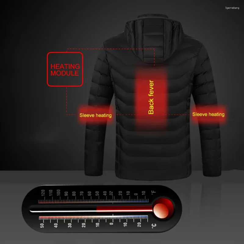 Koce 9 ogrzewanych obszarów kurtki elektryczne 3 Przekładnia temperatura USB ładowanie z kapturem odporność na wiatr dla mężczyzn Ket Ket