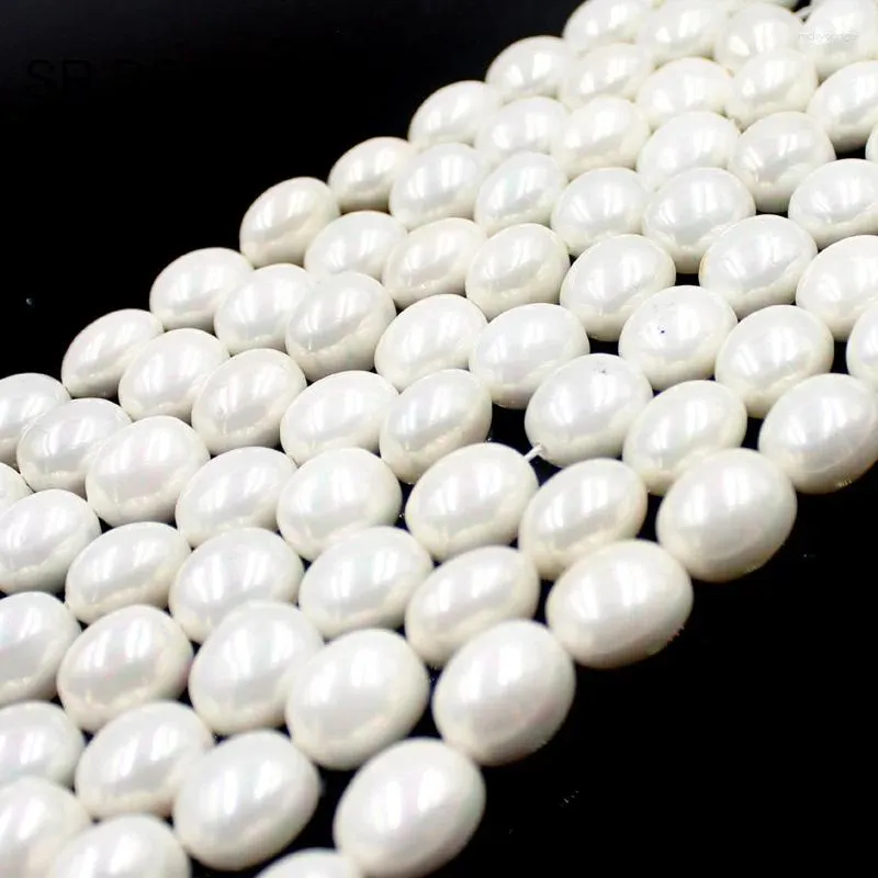 Loose Gemstones SR 12x15mm Feeform Egg Shape White Natural MOP Shell Immitation Pearl Gemstone DIY Beads Strand 15"