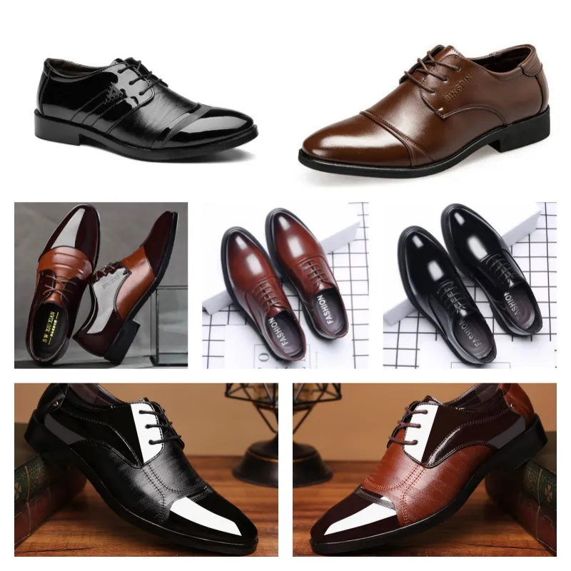 2024 Topp lyxdesigner Multi Style läderskor, mäns svarta casual skor, stor storlek affärsklänningsskor, pekade bindning av bröllopsskor