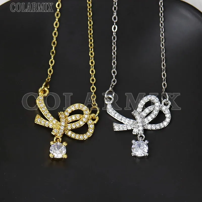 5pcs Zircon Crystal Bowknot Pendant Collier élégant Gold Bijoux de mode Gift Special Gift 240407