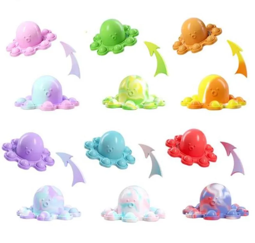 Toy Original Funny Rainbow Overturned Octopus Expression Flip Doll Silicone Pendant Toys 6 Color8926987