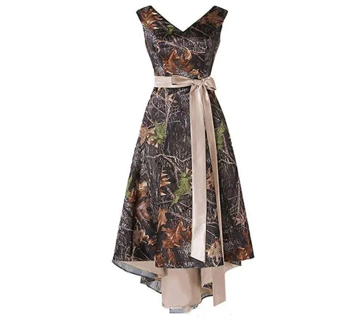 High Low V Neck Camo Prom Dresses A Line Custom Size Bridesmaid Evening Party Gowns Formal Dresses2268545