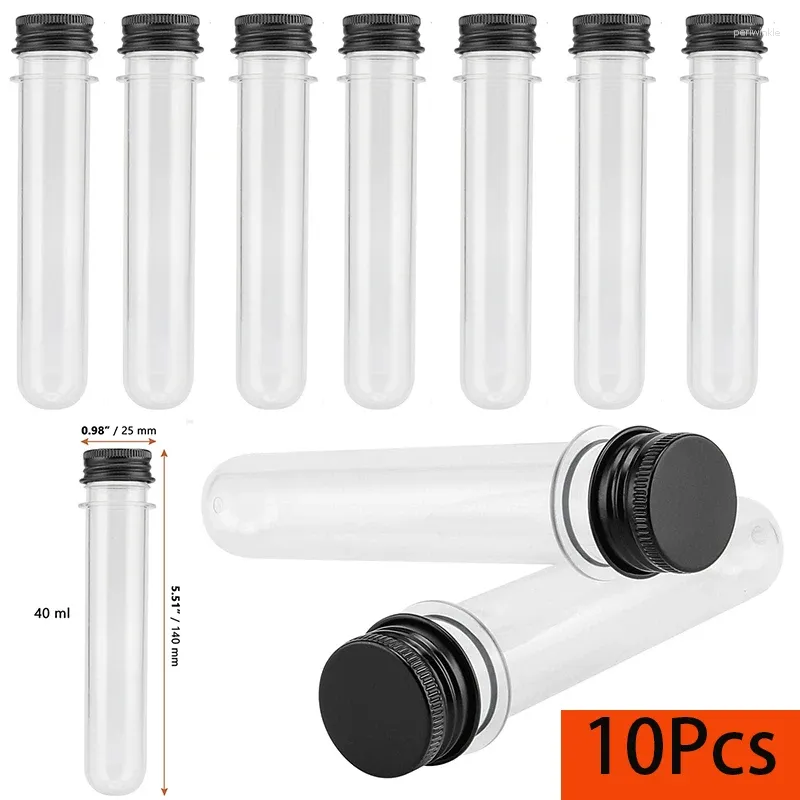 Bottiglie di stoccaggio 10pcs 40 ml Test di prova trasparente in plastica a vite nere a vite nere