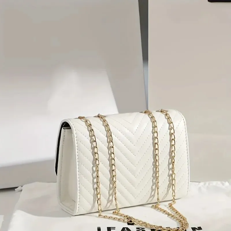 Sac à Main Bandoulière Blanc Similicuir Matelassé - Chaîne Dorée - Neuf Sans Étiquette