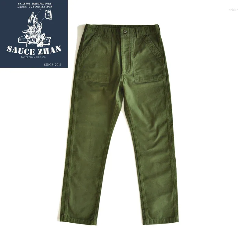 Mäns byxor Saucezhan Og107 Utility Trötthet Militär Classic Cargo Olive Sateen Straight Army Capris Baker Pan