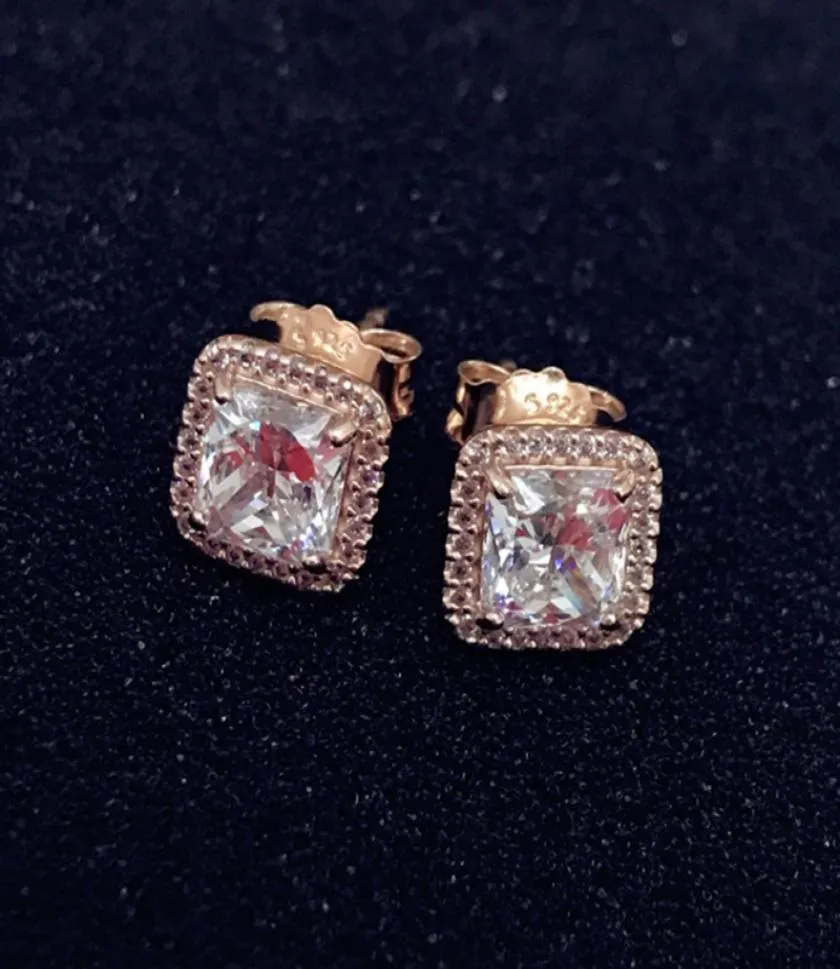 Новый 925 серебряный серебряный квадрат Big Cz Diamond Serging Fit Jewelry Gold Rose Gold Craint Serging Женщины Серьги Бесплатная доставка5432553