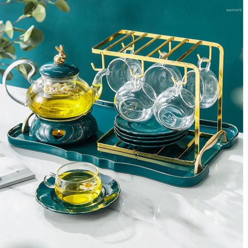 Ensembles de thé à thé britannique à thé l'après-midi léger léger luxe bouillie froide théière avec chauffage de bougie filtrante avec chauffage