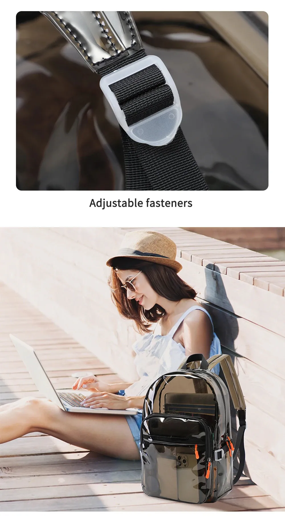 Zaino trasparente impermeabile per laptop da donna per sport_voghion.com