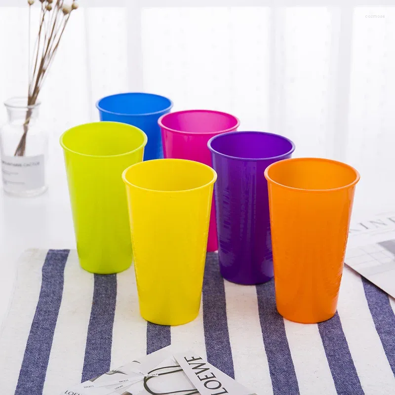 Tasses Soucoupes 6pcs / ensemble réutilisables en plastique coloré boisson café anniversaire de fête de fête de fête