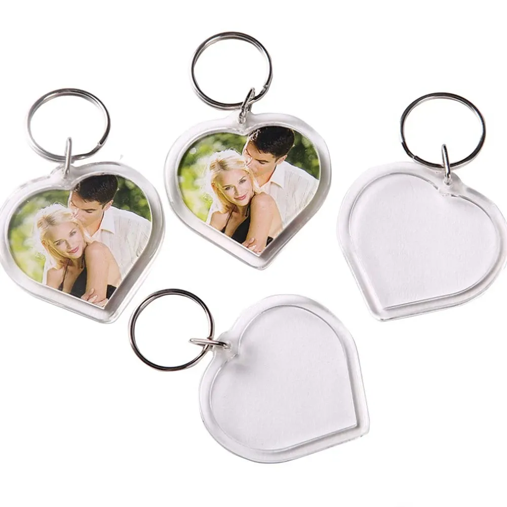 Crafts 25PCS Clear Acrylic Love Heart Blank DIY Insert Photo Picture Frame Split Keyring Key Ring Keychain Snapin Photo Keyholder