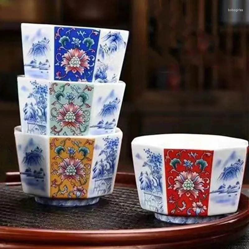 Tasses Saucers Bafang Laicai Master tasse émail brindille coloré avec du thé Bajiao Bleu et blanc Vin de paysage