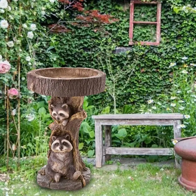 Decorações de jardim Banho de banho tigela de pátio Pátio paisagem gramado Raccoon estátua de resina estatueta alimentador para o pátio externo Courtyard Railing Housewarming