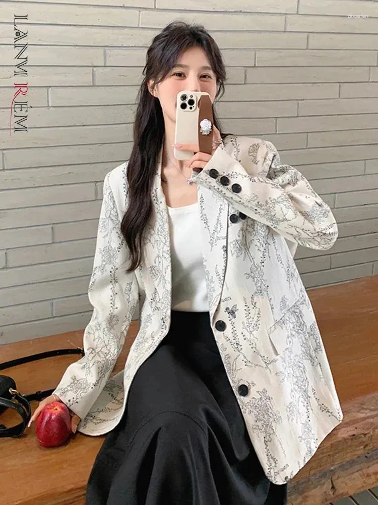 Kombinezony damskie Lanmrem chiński styl Jacquard Blazer Women Notched kołnierz pojedynczy piersi projekt mody 2024 Spring 2DA4801