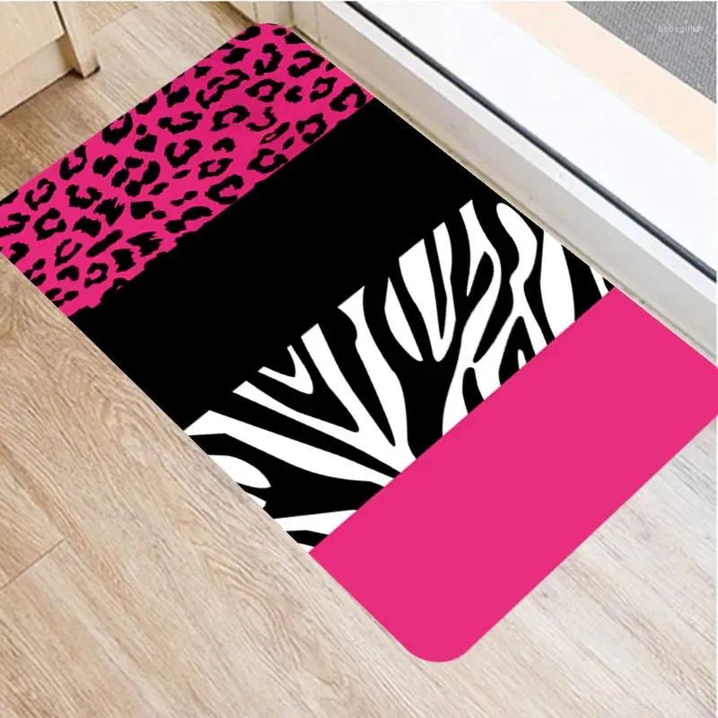 Mattor Trendiga Pink Leopard Zebra Door Mat Mattmatta Mattan Röd lime Grön djurtryck Välkommen Dörormat för badrumsmodemedekor