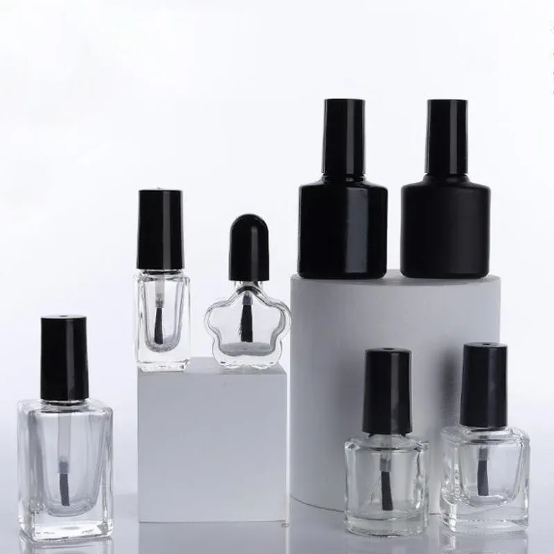 Bottles 10Pcs 5ml/10ml/15ml Empty Clear Glass Nail Polish Bottles w/ Brush Cap Refillable Container For Nail Art Lip Golss Liquid Sample