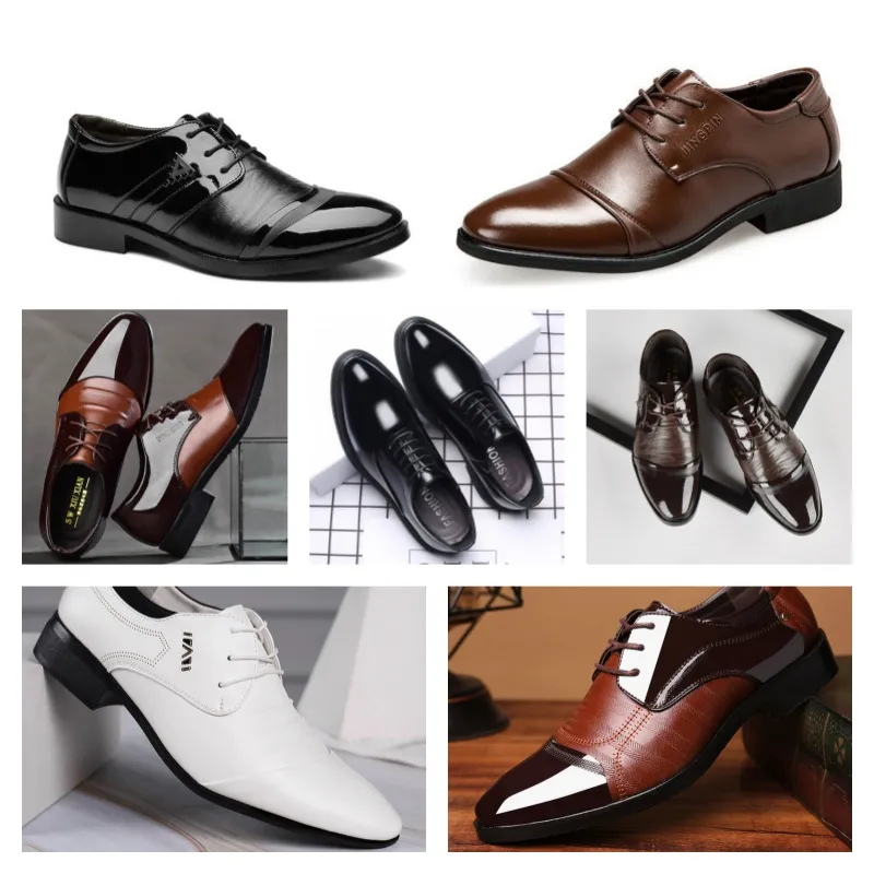 Nouveau créateur Luxury Luxury Multi Style Cuir Men's Black Casual Chaussures, Robe Business Robe Pointed Tie Up Mariage Shoe