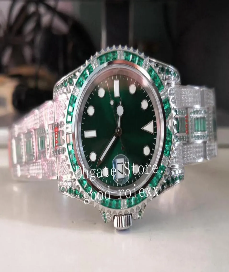 OBEJRZYJ MENS AUTOMATYCZNY CAL3135 ZATWIENIK MĘŻCZYZN Klejnot Multi kolorowy Rainbow Diamentowa Bransoletka Black Green 904L Stalowa TW Platinum Cr9048454