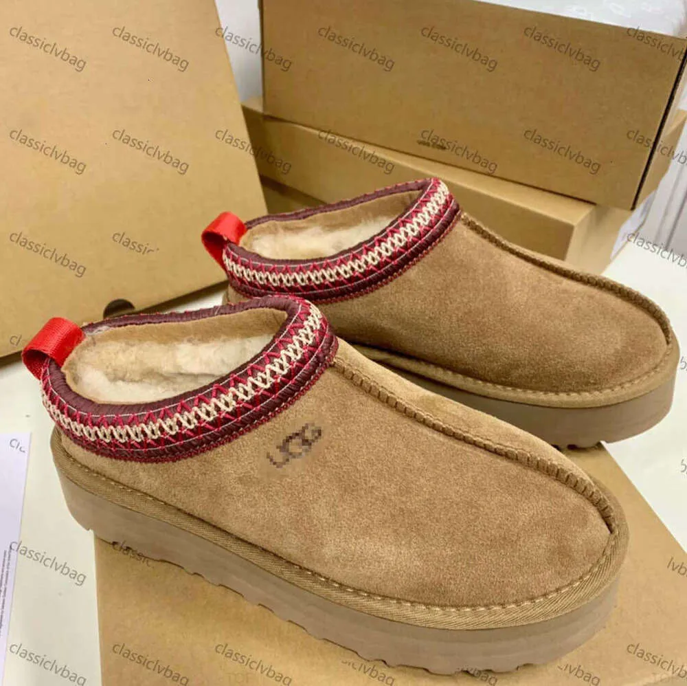 تسمان النعال الكستناء شرائح فرو الغنم shearling tazz البغال النساء الرجال mini منصة منصة التمهيد