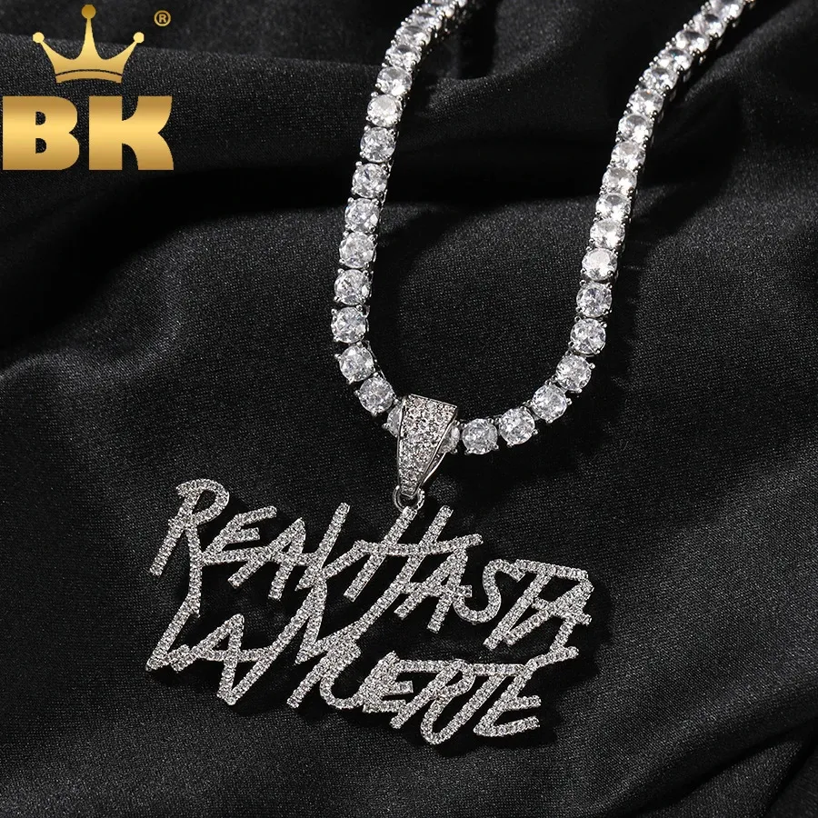 The Bling King Real Hasta la Muerte Rapper Anul Mode Anhänger Halskette aus Kubikzirkonia 2Rows Briefe HipHop Schmuck 240407