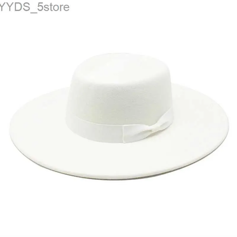 Szerokie brzegowe kapelusze wiadra fedora bow hat church derby flat top Panama Wombs Woobt Wool Blend Jazz Trilby YQ240407