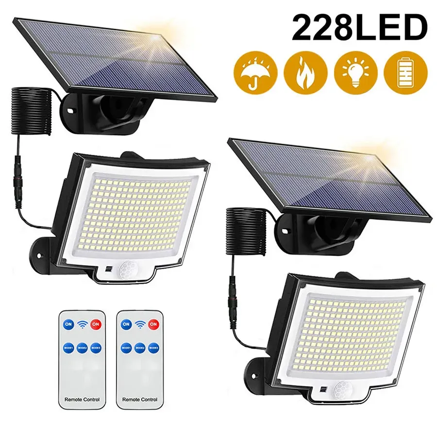 Nourrir la lumière solaire extérieur 228 LED SUPER BRIGHT MOTION CAPTEUR SOLAR STRONGE LED SOLAR GARDING LUMIÈRE IP65 LED SOLAR LED OUTERNOOR