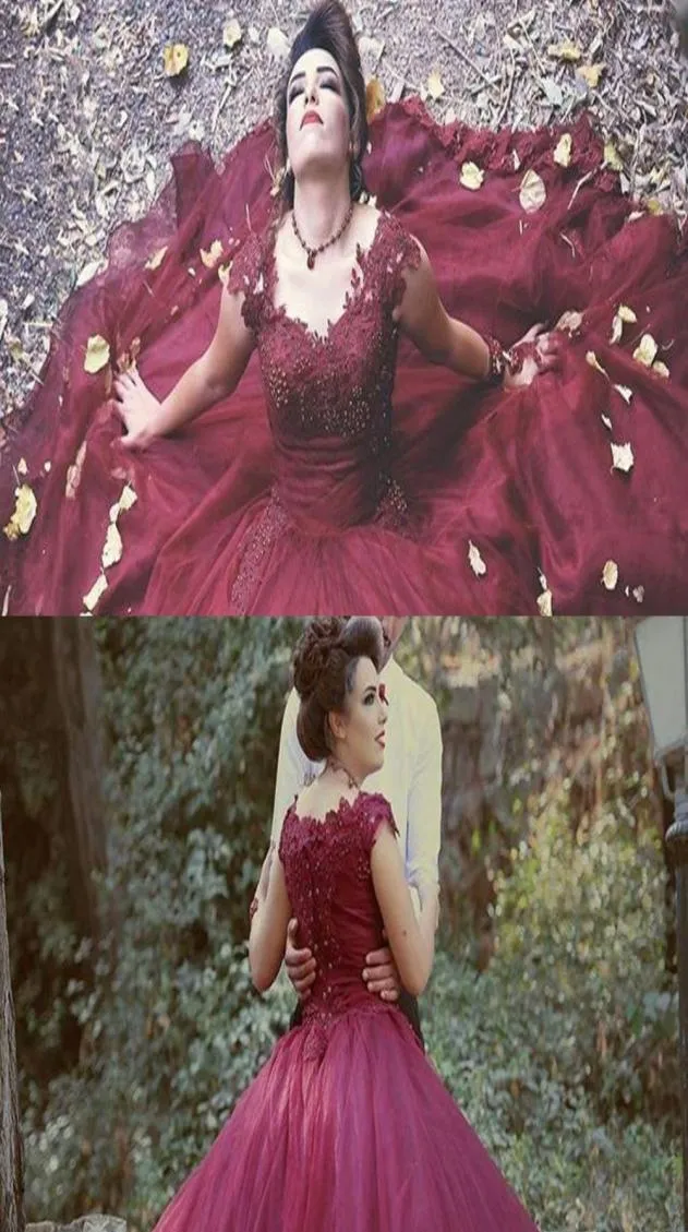 2021 Vintage Burgundy Quinceanera Balyeanera Balo Elbiseler Sevgilim kapak kolları dantel aplikler boncuklu uzun tatlı 16 kabarık parti akşam8303571