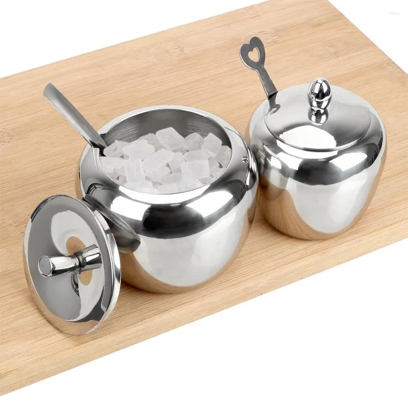 Dinnerware Spice Container Tableware Stainless Steel Seasoning Jar With Lid And Spoon Apple Sugar Bowl Condiment Pot