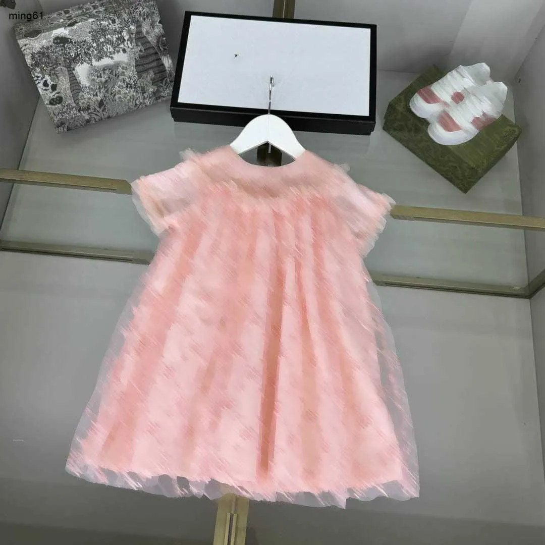 Brand Girls Partydress Kids Designer Vêtements de la jupe de bébé rose 100-160 cm Robe de princesse de design en dentelle brodée 24april