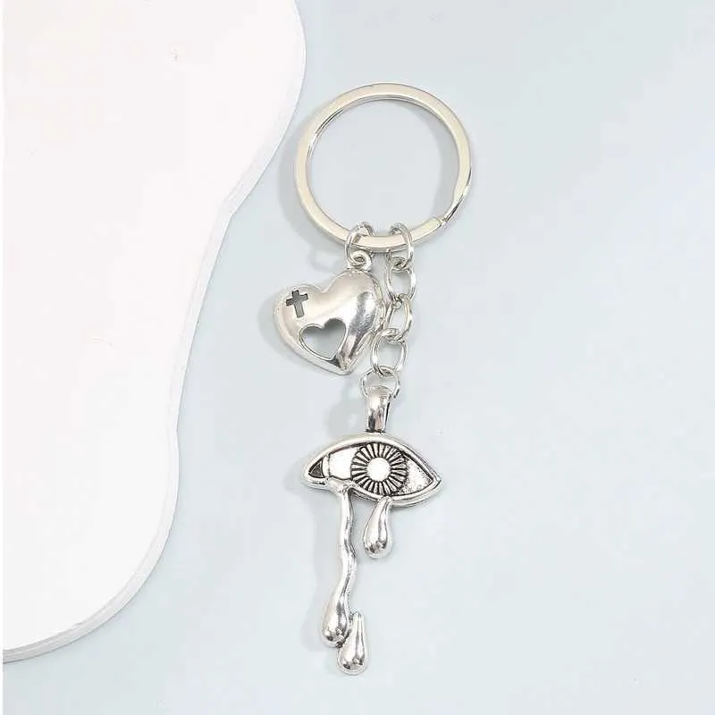 Keychains Lanyards Fashion Religious Eye Heart Alloy Keychain Silver Color Christian Love Key Chains For Making Handmade DIY Jewelry Accessories Q240403