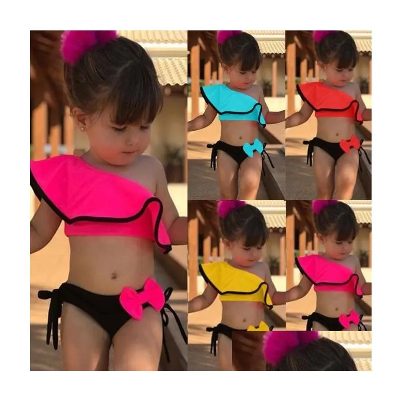 One-Pieces Ruffled Childrens Swimsuit 2024 Selling Shoder Candy Bow Cute Two-Piece Swim Suit Girls Swimwear Drop Delivery Baby Kids Dhhth