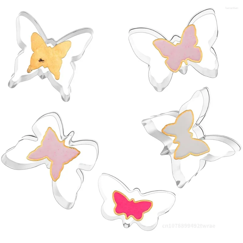 Formy do pieczenia 5pcs Butterfly metalowe wycinki ciasteczka Zestaw formy kanapka czekoladowa kremówka ciastka