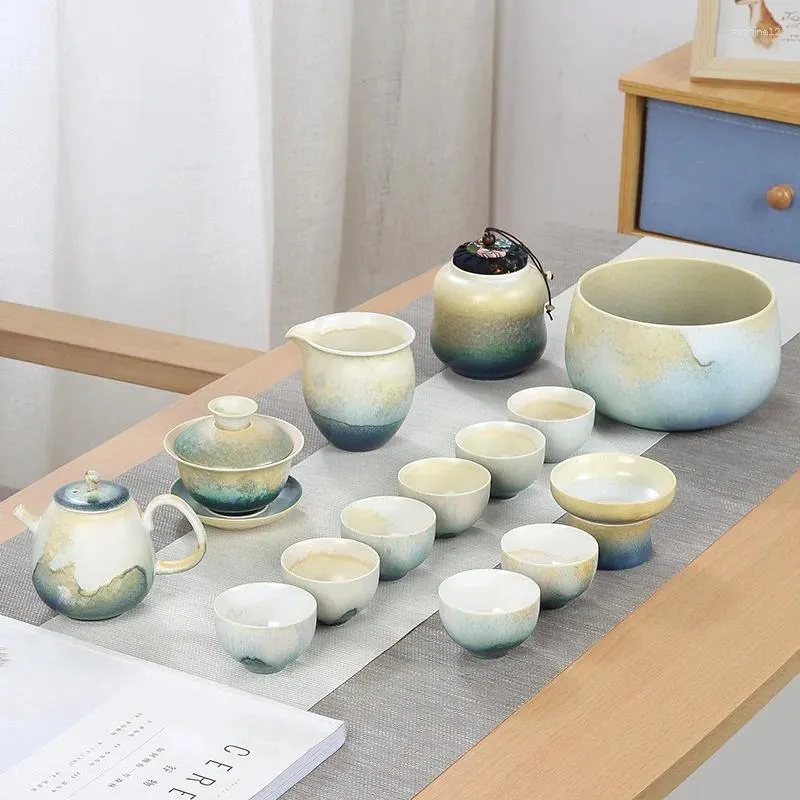 Ensembles de thé en céramique Bureau de salon de ménage en céramique complet de simple boîte à cadeau de tasse de théâtre de changement de four à style japonais