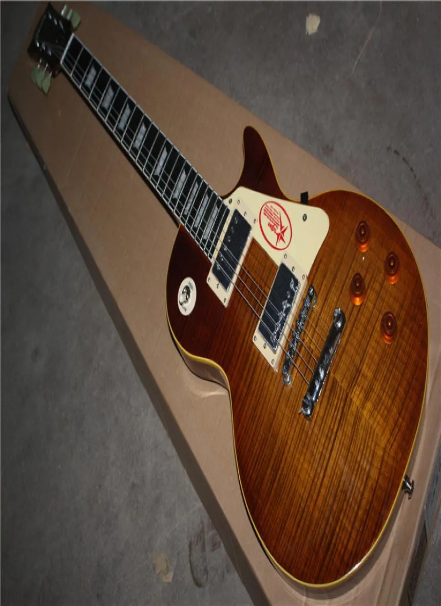 Factory Custom Electric Guitar med Flame Maple Veneer Yellow Binding Around fretboardcan anpassas2205077