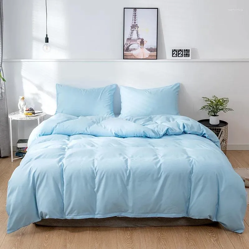 Conjuntos de cama Conjunto de cores escovadas de cor sólida 2/3pcs Tampa de edredom de edredom King Sky Blue Quilt Pounholas Bedclotes de cama de cama de cama