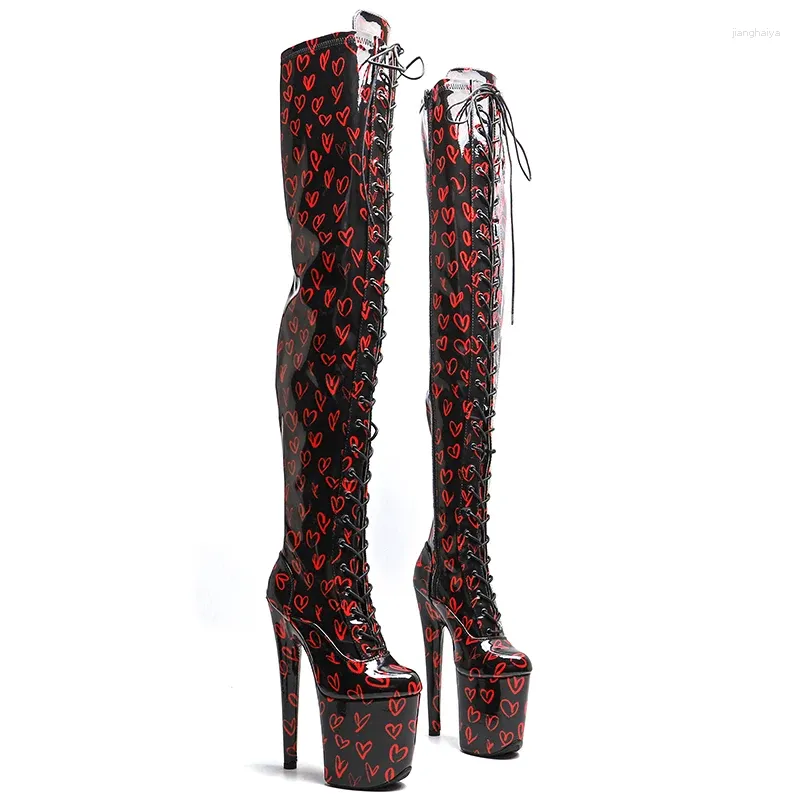 Scarpe da ballo Leecabe 20cm/8 pollici di brevetto Piattaforma del cuore superiore piattaforma Disco Party High Heels Boo