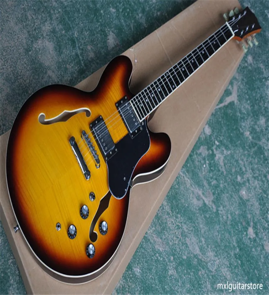 Najwyższej jakości Vintage Burst Fhole Half puste ciało P90 Pickup Jazz Electric Guitar 141110 Oferta dostosowana 2734430